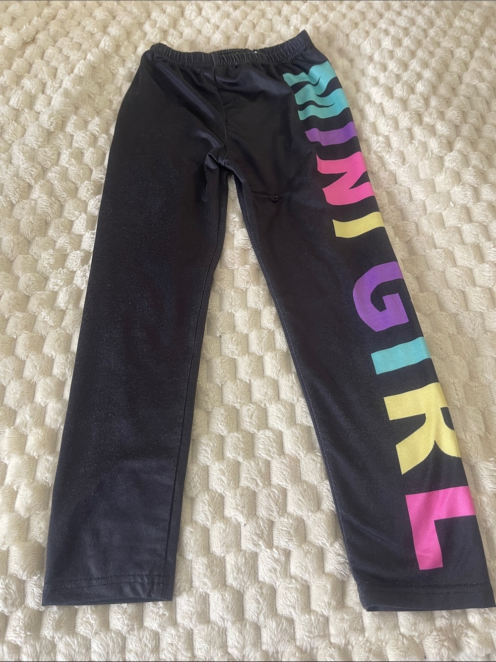 Kids Black Leggings with Rainbow Letter Side Print
